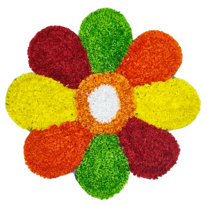 Artificial Marigold Flower Rangoli Mat – Multicolor Petal Design