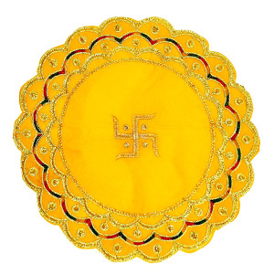 Yellow Velvet Swastik Puja Aasan