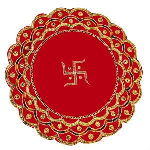 Red Velvet Swastik Puja Aasan