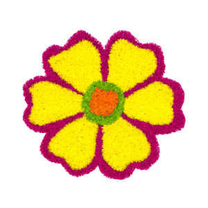 Yellow & Pink Floral Artificial Rangoli Mat – Six Petal Design
