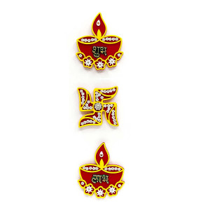 Elegant Diya stickers with Shubh, Labh, and Swastik Sticker