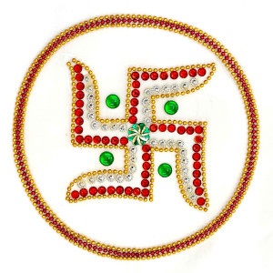 Swastik Crystal Rangoli Sticker – Red & White | Villege Breeze