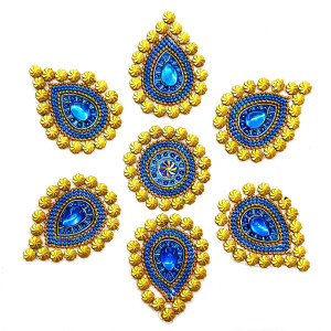 Blue & Gold Floral Rangoli Sticker Set