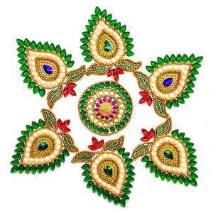 Green Leaf Motif Rangoli Sticker Set