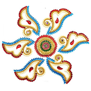 Colorful Leaf Design Acrylic Rangoli Sticker Set