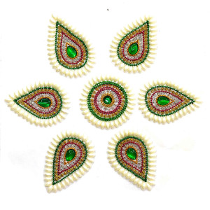 Pearl-Embellished Green Rangoli Sticker Set