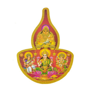 Golden Diya-Shaped God Rangoli Sticker