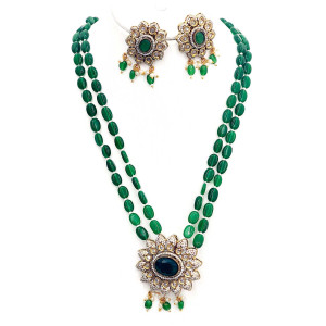 Emerald Green Rani Haram with Floral Pendant and Earrings