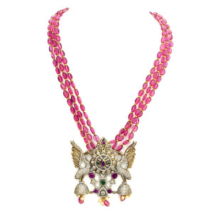 Pink Rani Haram with Dual Peacock Pendant