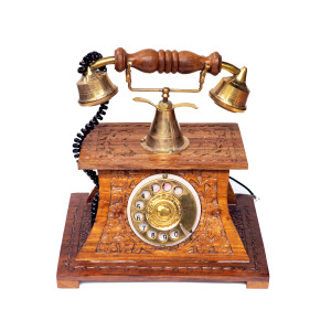 Handcrafted Wooden Vintage Telephone with Dial