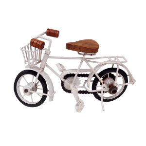 Handcrafted White Bicycle Showpiece with Wooden Accents