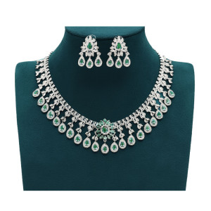 Elegant Silver Emerald Drop Set