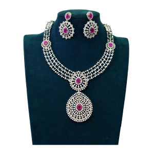 Ruby Stone Silver-Plated Choker Necklace Set