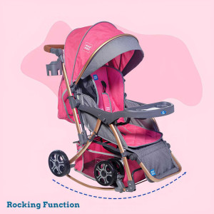 Mee Mee Premium Rocking Baby Stroller with Dining Tray – Pink & Bronze
