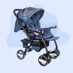 Mee Mee Deluxe Reclining Baby Stroller with Double Wheels & Dining Tray – Blue