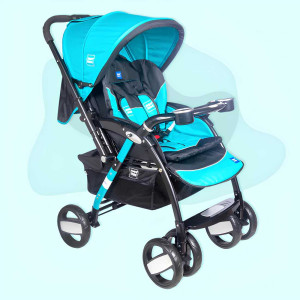 Mee Mee Deluxe Reclining Baby Stroller with Double Wheels & Dining Tray – Aqua Blue