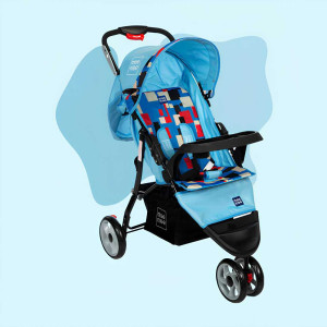 Mee Mee Lightweight 3-Wheel Baby Stroller with Safety Harness – Sky Blue Graphic