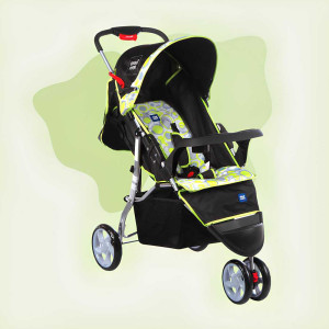 Mee Mee Lightweight 3-Wheel Baby Stroller with Safety Harness – Green Circle Print