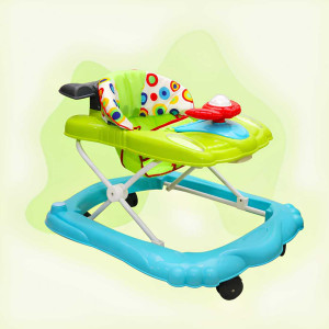 Mee Mee Baby Walker with Fun Toy Tray – Green & Blue
