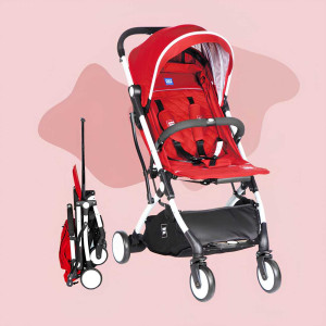 Mee Mee Premium Foldable Baby Stroller – Luxury Lightweight Stroller in Cherry Red
