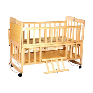 Mee Mee Rocking Wooden Baby Cot with Mosquito Net | Adjustable Height Baby Crib Bed