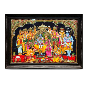 Thanjavur Painting – Sri Rama Pattabhishekam with Frame