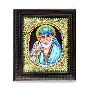 Thanjavur Painting – Shirdi Sai Baba in Blue Robe