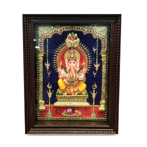 Thanjavur Painting – Lord Ganesha with Lamps