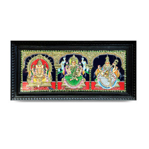 Thanjavur Painting – Ganesha, Lakshmi & Saraswati Trio