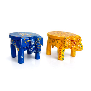 Wooden Elephant Stools Set Of 2