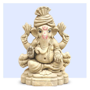 Clay Ganesha Idol – 4 Inch Traditional Turban Style