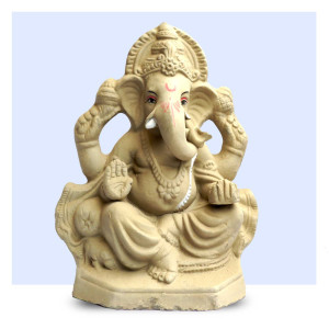 Clay Lord Ganesha Idol – 9 Inch (Traditional Crown Style)