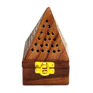 Wooden Pyramid Incense Cone Holder with Brass Latch